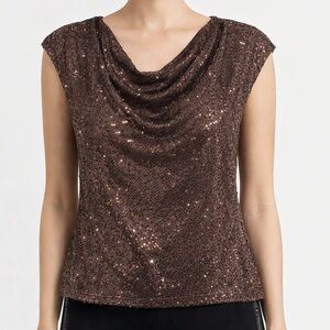 CeCe Sparkling Sequin Top - Brown